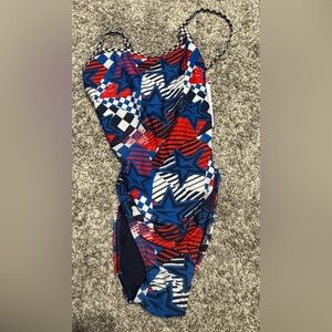 Speedo Cobalt and Red Checkered Tag
